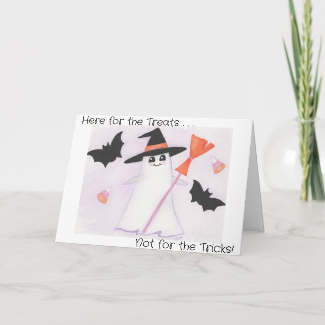 Cute Ghost med fladdermus och candy Tack Kort (Framsida)