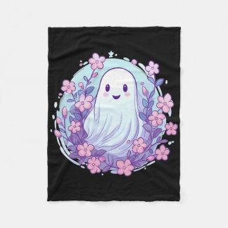 Cute Ghost med Flowers I Kids Ghost Fleecefilt