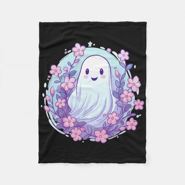 Cute Ghost med Flowers I Kids Ghost Fleecefilt (Framsidan)