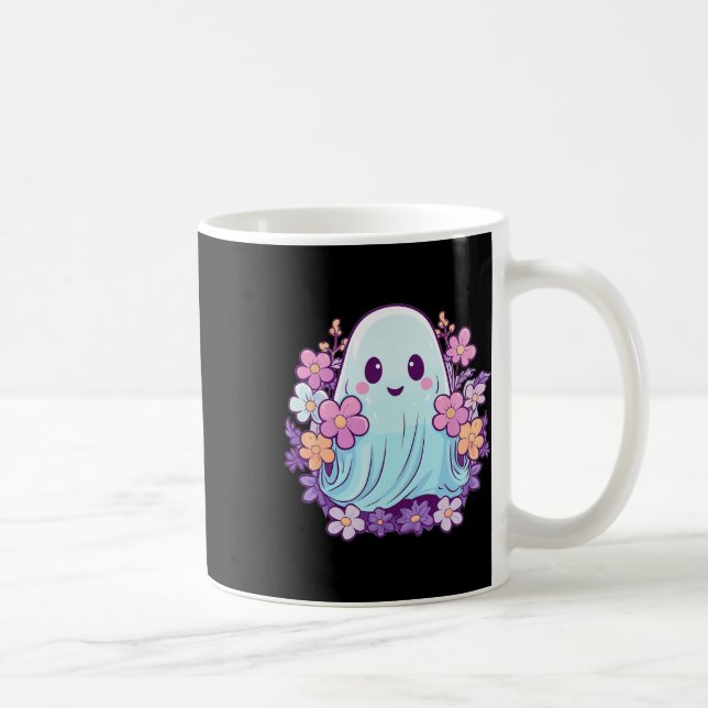 Cute Ghost med Flowers I Kids Ghost Kaffemugg (Höger)