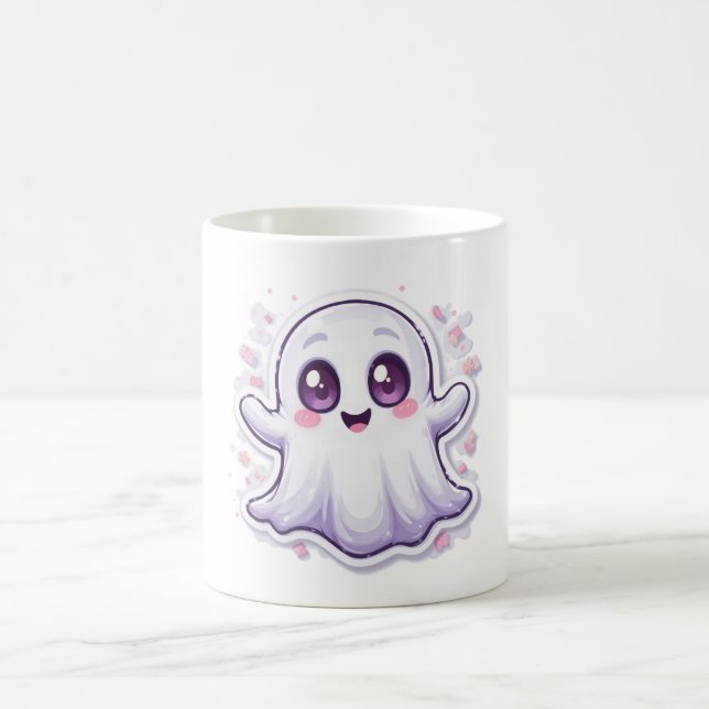 Cute Ghost med Glowing Ögon Mugg Kawaii Halloween (Center)