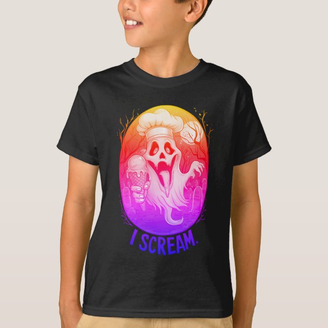 Cute Ghost med Ice Cream Halloween T Shirt (Framsida)