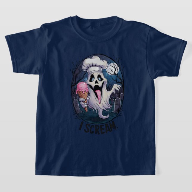 Cute Ghost med Ice Cream Halloween T Shirt (Laydown)