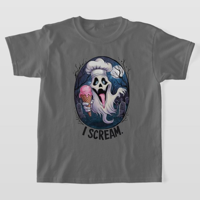 Cute Ghost med Ice Cream Halloween T Shirt (Laydown)