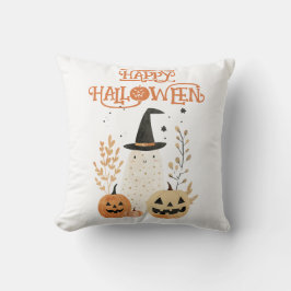 Cute Ghost med Jack—o-Lantern Pumpkins Halloween Kudde