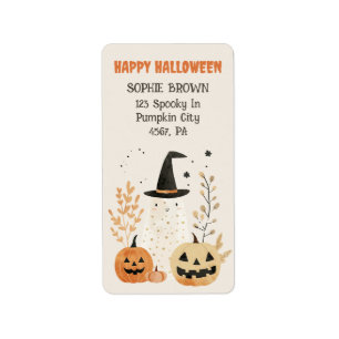 Cute Ghost med Jack—o-Lanternor Halloween Adress Adressetikett