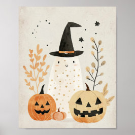 Cute Ghost med Jack-o-lanternor Halloween Nursery Poster