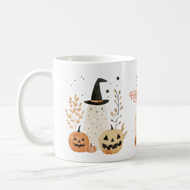 Cute Ghost med Jack - o-Lanternor Happy halloween Kaffemugg (Vänster)