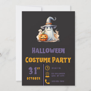 Cute Ghost med Jack-O'Lantern Black Halloween Inbjudningar