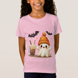 Cute Ghost med kaffe och Fladdermus Halloween T Shirt