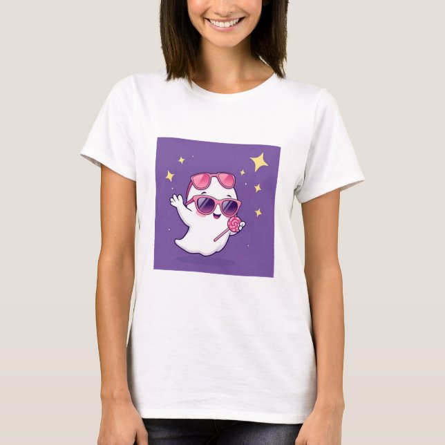 Cute Ghost med Lollipop T Shirt (Framsida)