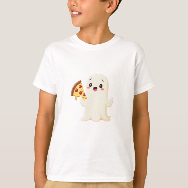 Cute Ghost med Pizza Slice T Shirt (Framsida)