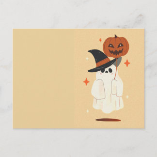 Cute Ghost med Pumpkin Balloon-vykort Vykort