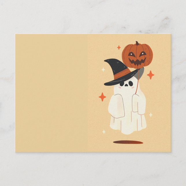 Cute Ghost med Pumpkin Balloon-vykort Vykort (Framsida)