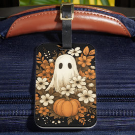 Cute Ghost med Pumpkin & Fall Flowers - Halloween Bagagebricka