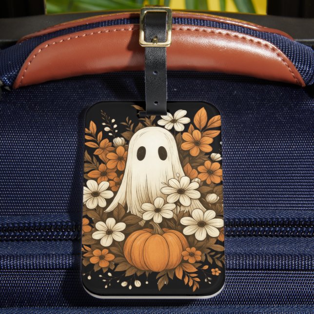 Cute Ghost med Pumpkin & Fall Flowers - Halloween Bagagebricka (Framsida Insitu 2)