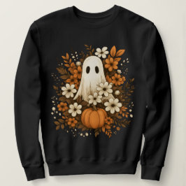 Cute Ghost med Pumpkin & Fall Flowers - Halloween T Shirt