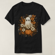 Cute Ghost med Pumpkin & Fall Flowers - Halloween