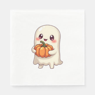 Cute Ghost med Pumpkin - Funny Halloween Pappersservett