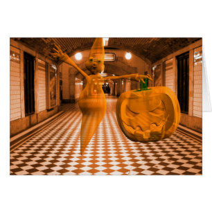 Cute Ghost med Pumpkin Hälsningskort