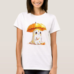 Cute Ghost med Pumpkin Umbrella Halloween T-Shirt