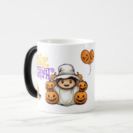 Cute Ghost med Pumpkins Bus eller godis Halloween Magisk Mugg