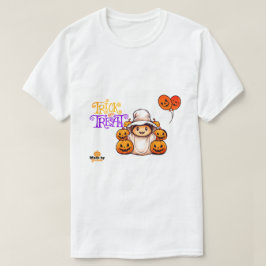 Cute Ghost med Pumpkins Bus eller godis Halloween T Shirt