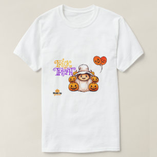 Cute Ghost med Pumpkins Bus eller godis Halloween T Shirt