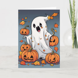 Cute Ghost med Pumpkins Halloween Kort
