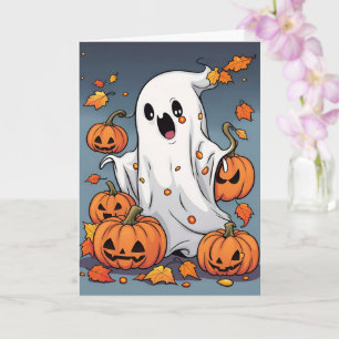 Cute Ghost med Pumpkins Halloween Kort