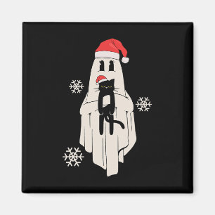 Cute Ghost med Santa Hat Holding Black Cat - Kids Magnet