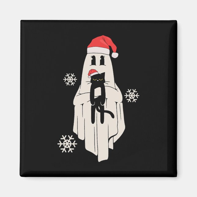 Cute Ghost med Santa Hat Holding Black Cat - Kids Magnet (Framsidan)