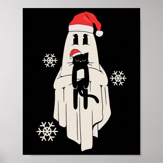 Cute Ghost med Santa Hat Holding Black Cat - Kids Poster (Framsidan)