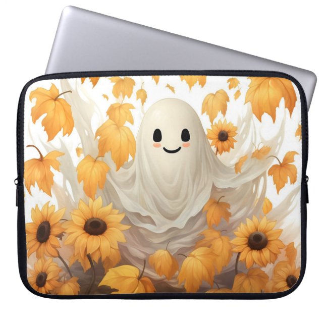 Cute Ghost med Solblommor Bag Laptop Fodral (Framsidan)