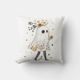 Cute Ghost med sunblommor Whimsical Halloween Kudde