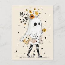 Cute Ghost med sunblommor Whimsical Halloween