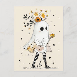Cute Ghost med sunblommor Whimsical Halloween Vykort