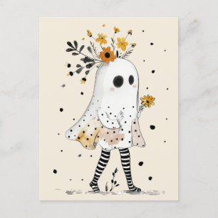 Cute Ghost med sunblommor Whimsical Halloween Vykort
