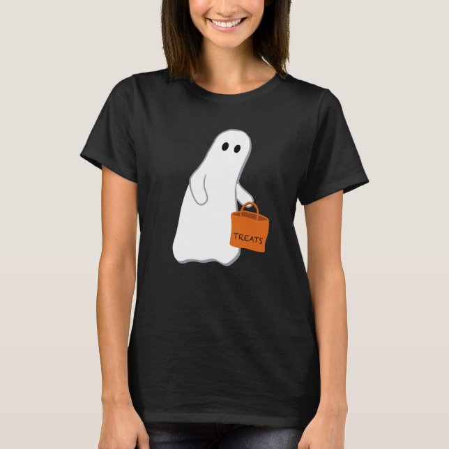 Cute Ghost med Treat Bag T-shirt (Framsida)