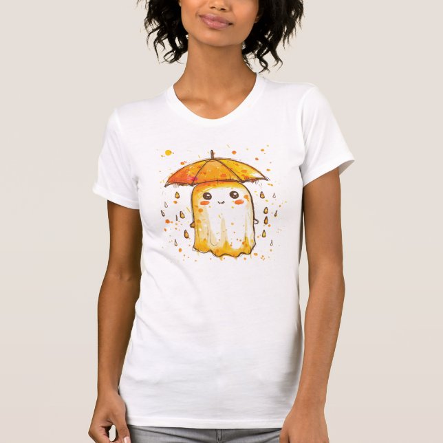 Cute Ghost med Umbrella T-Shirt - Kawaii Spooky R (Framsida)