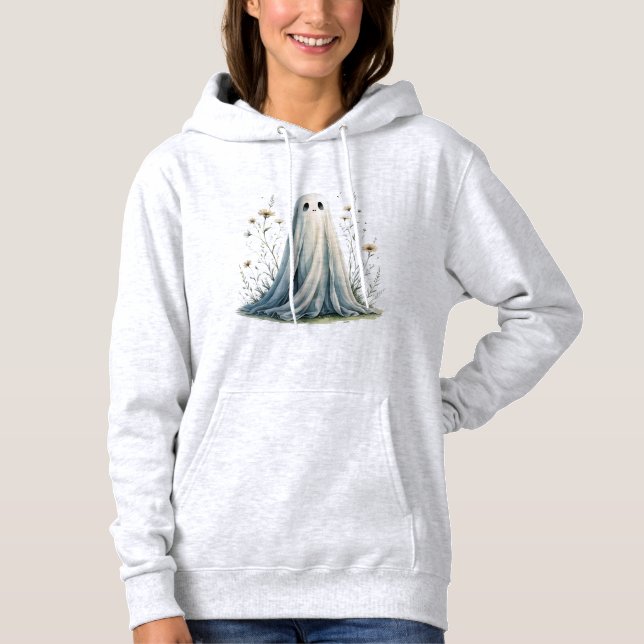 Cute Ghost med Wildblommor T Shirt (Framsida)