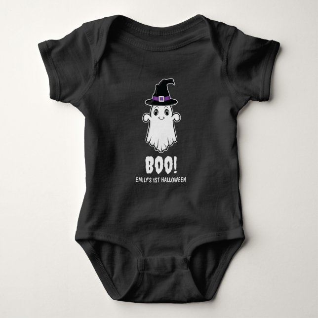 Cute Ghost med Witch Hat min första Halloween T Shirt (Framsida)