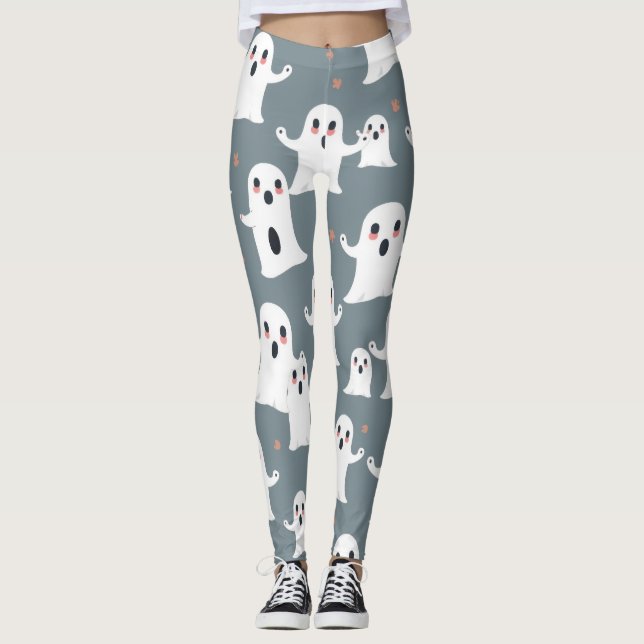 Cute Ghost Mönster Halloween Spooky Kawaii Design Leggings (Framsida)