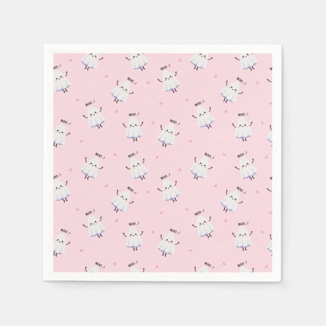 Cute Ghost Mönster på Rosa Background Pappersservett (Framsidan)
