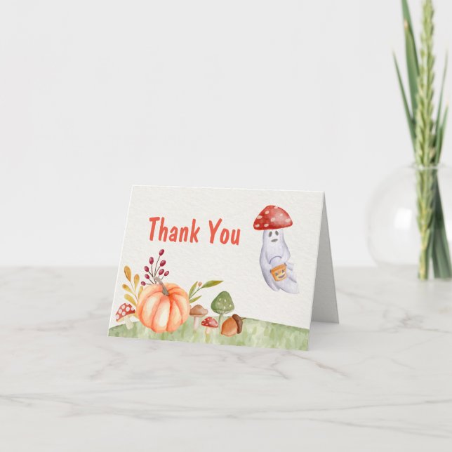 Cute Ghost Mushroom Halloween Fall Baby Shower Tack Kort (Framsida)