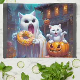 Cute Ghost N Kitten, Pumpkin och Donut Kökshandduk