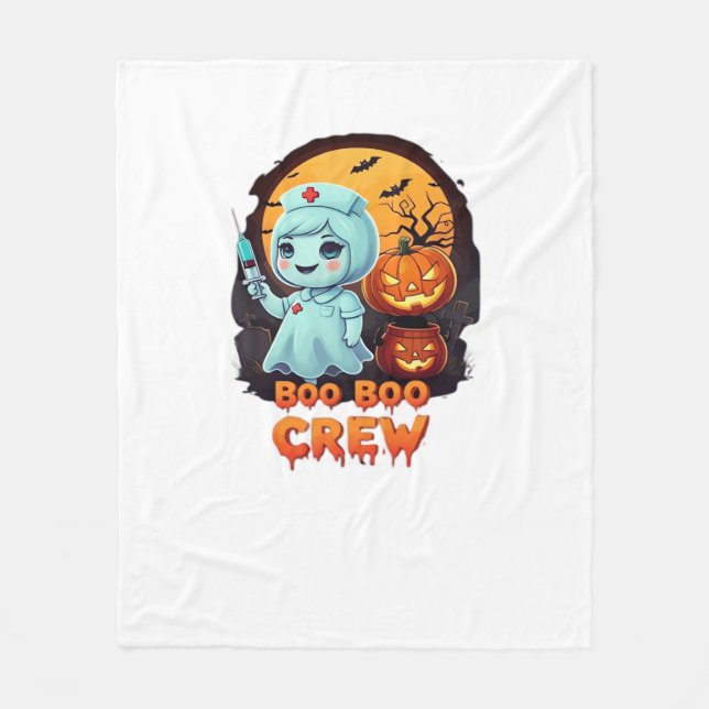 Cute Ghost Nurse - Boo Boo Crew Halloween Roligt C Fleecefilt (Framsidan)