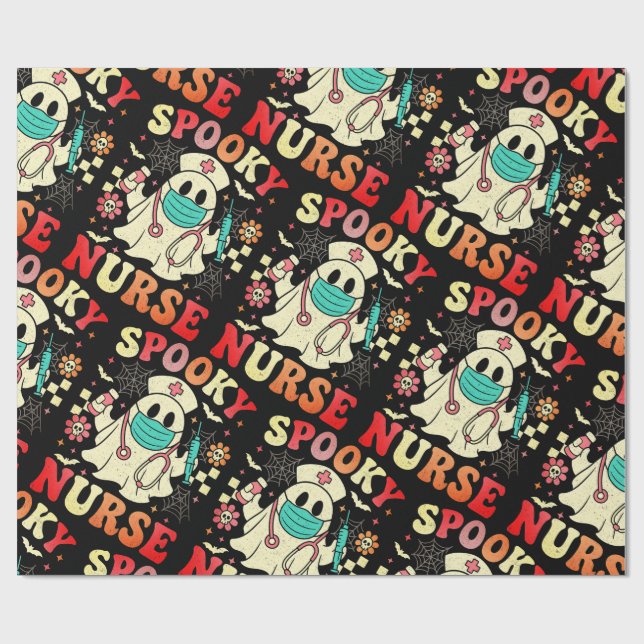 Cute Ghost Nurse Halloween Graphic Retro Pastels Presentpapper (Platt)