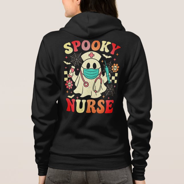 Cute Ghost Nurse Halloween Graphic Retro Pastels T Shirt (Baksida)