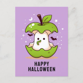 Cute Ghost och Apple Lila Halloween vy-vykort Vykort